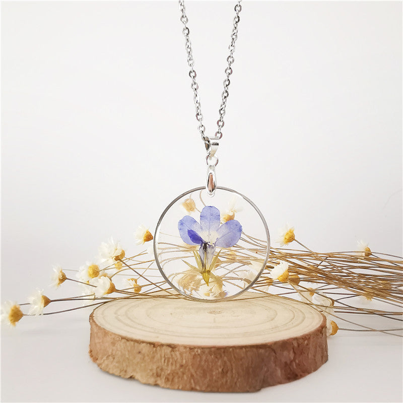 Wholesale 6pcs Handmade Resin Dried Flower Real Plant Specimen Necklace