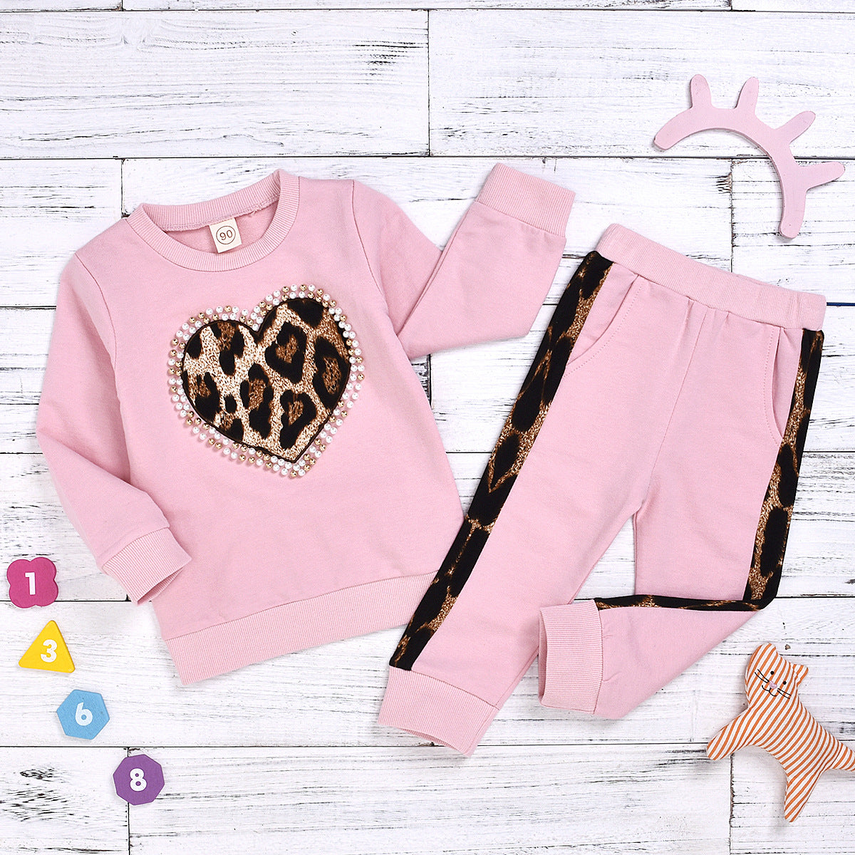 Wholesale Cotton Children's Leopard Print Trendy Hoodie Two-piece Set