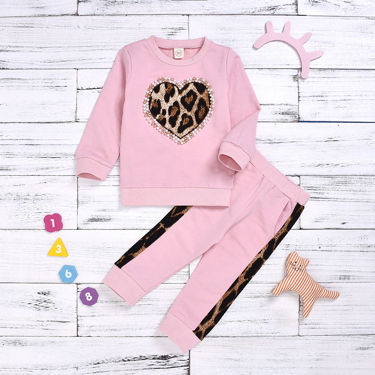 Wholesale Cotton Children's Leopard Print Trendy Hoodie Two-piece Set