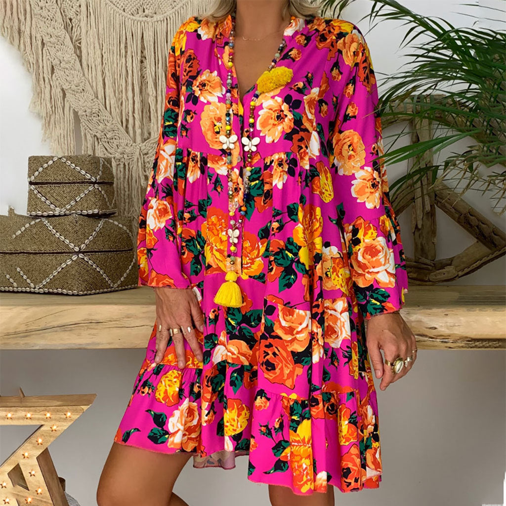 Wholesale Fashion Printed Long Sleeve Swing Maxi Dress