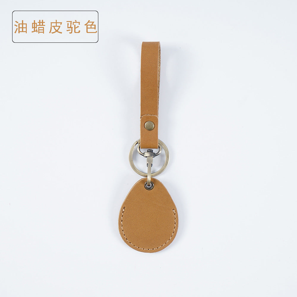 Wholesale Top Layer Cowhide Mini Round Water Drop Protective Case Leather Keychain