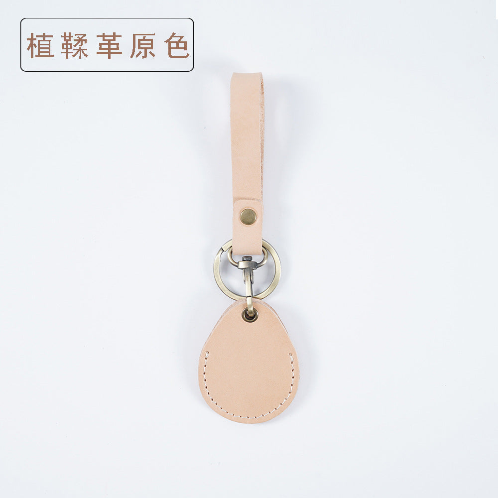 Wholesale Top Layer Cowhide Mini Round Water Drop Protective Case Leather Keychain