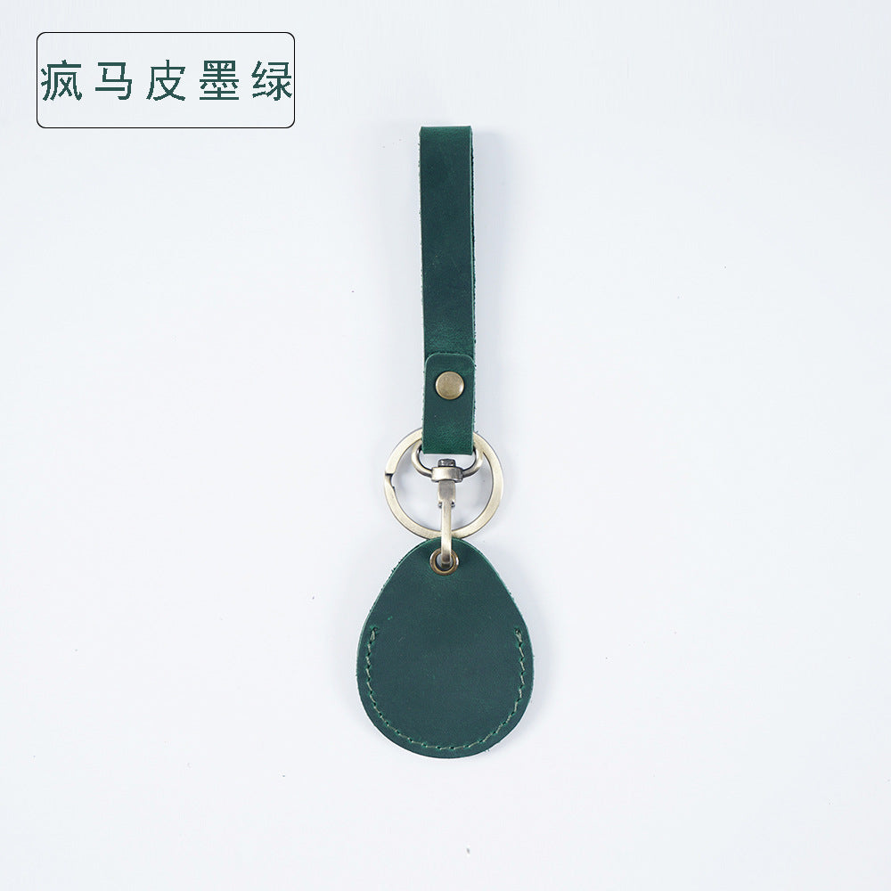 Wholesale Top Layer Cowhide Mini Round Water Drop Protective Case Leather Keychain