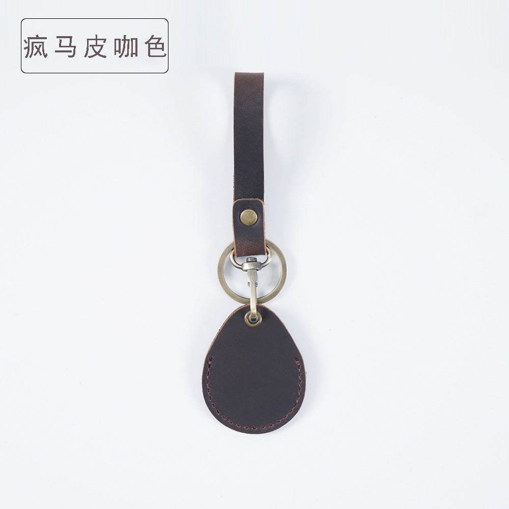Wholesale Top Layer Cowhide Mini Round Water Drop Protective Case Leather Keychain