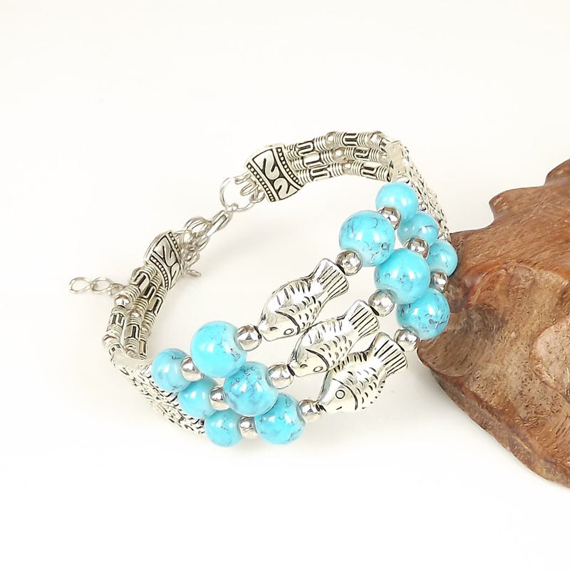 Wholesale Ethnic Retro Fish Silver Beads Bracelet