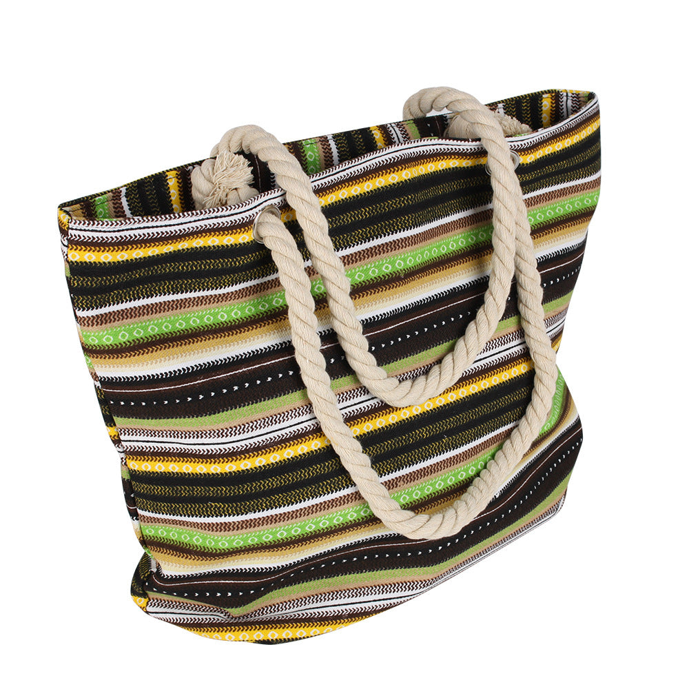 Wholesale Three-color Striped Hemp Rope Handle Canvas Bag