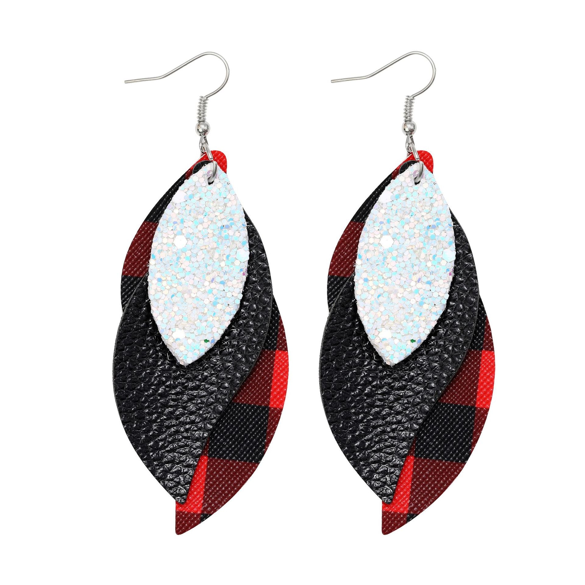 Wholesale Christmas Multi-layered Red Plaid Sequin Earrings