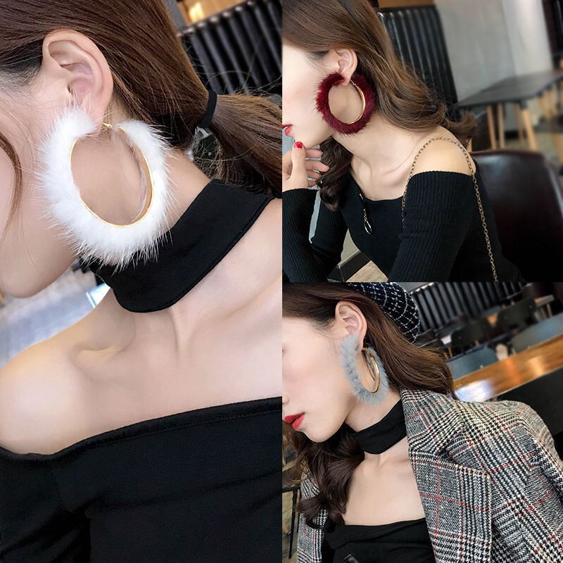 Wholesale Exaggerated Large Circle Mink Fur Ear Loops