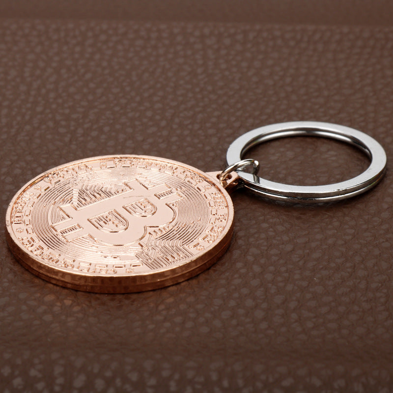 Wholesale Bitcoin Virtual Currency Shaped Metal Gold Coin Commemorative Coin Keychains