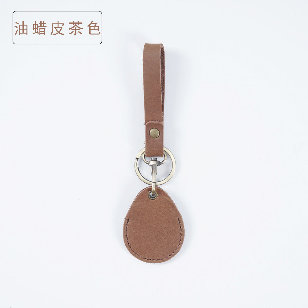 Wholesale Top Layer Cowhide Mini Round Water Drop Protective Case Leather Keychain