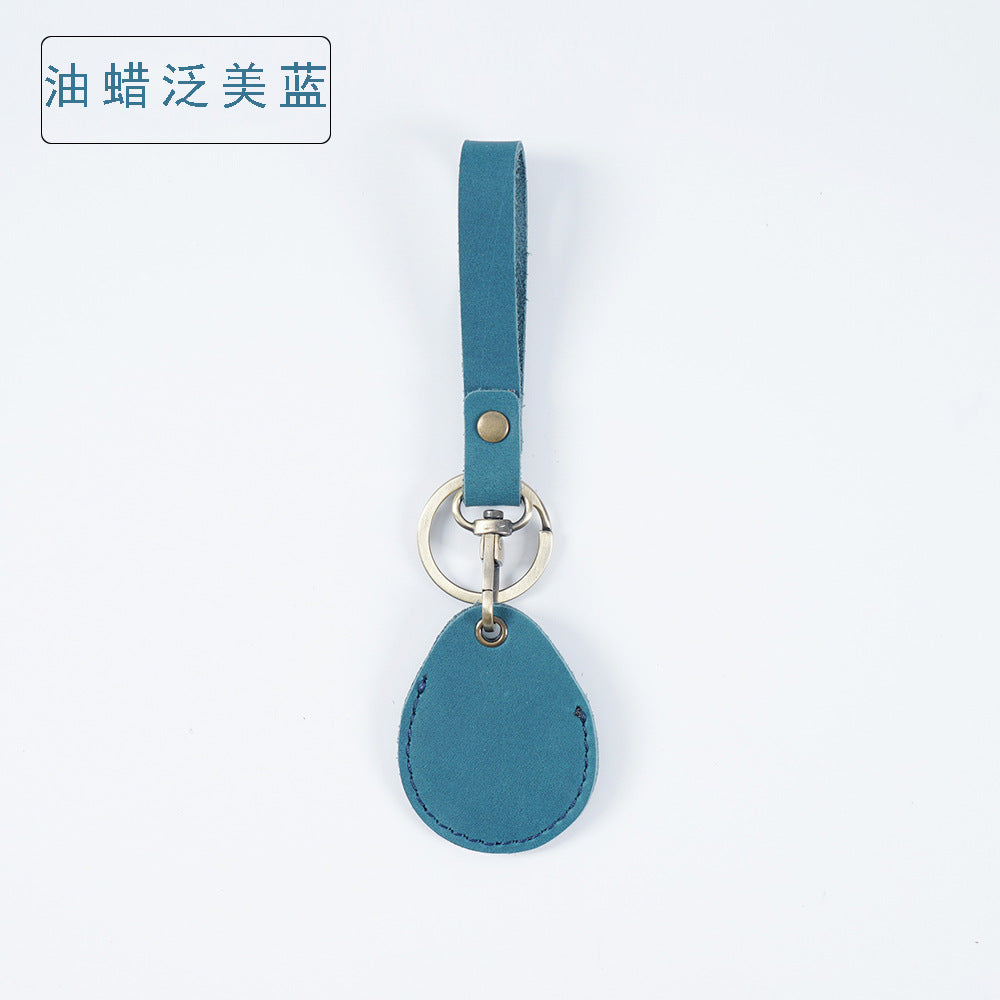 Wholesale Top Layer Cowhide Mini Round Water Drop Protective Case Leather Keychain