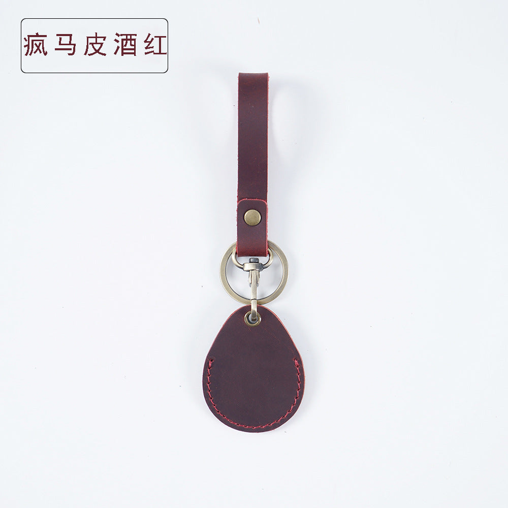Wholesale Top Layer Cowhide Mini Round Water Drop Protective Case Leather Keychain