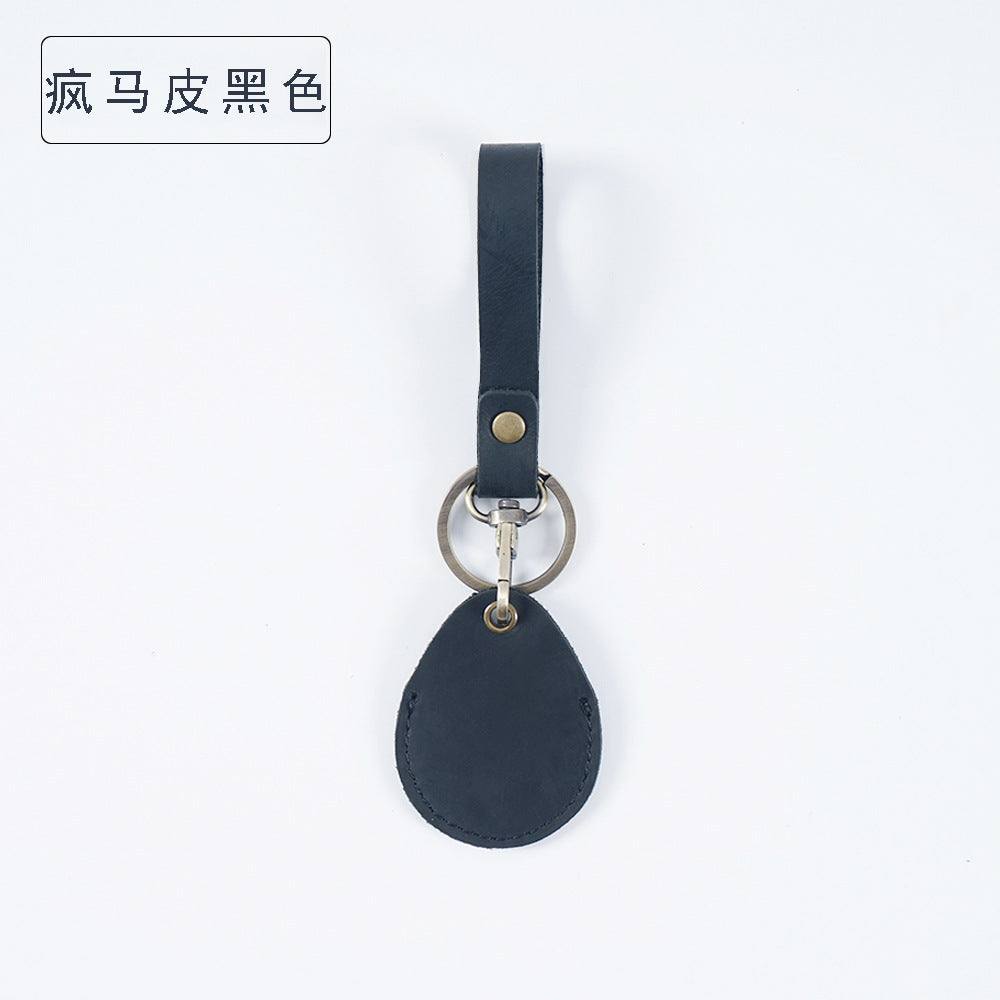 Wholesale Top Layer Cowhide Mini Round Water Drop Protective Case Leather Keychain