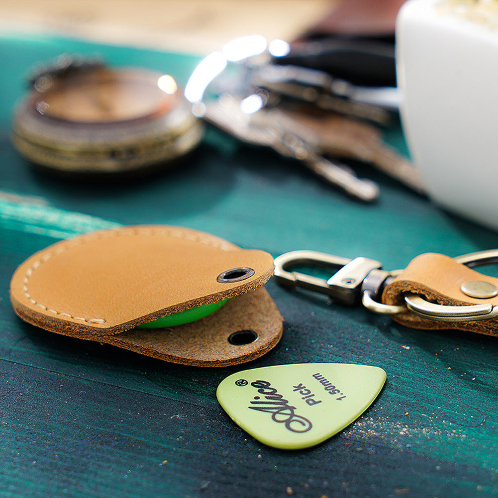 Wholesale Top Layer Cowhide Mini Round Water Drop Protective Case Leather Keychain