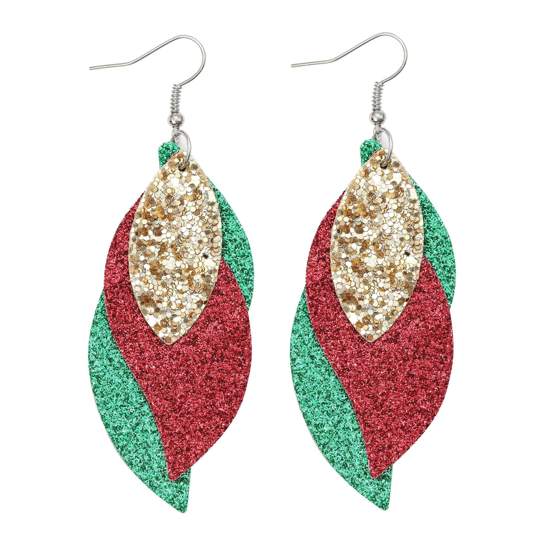 Wholesale Christmas Multi-layered Red Plaid Sequin Earrings