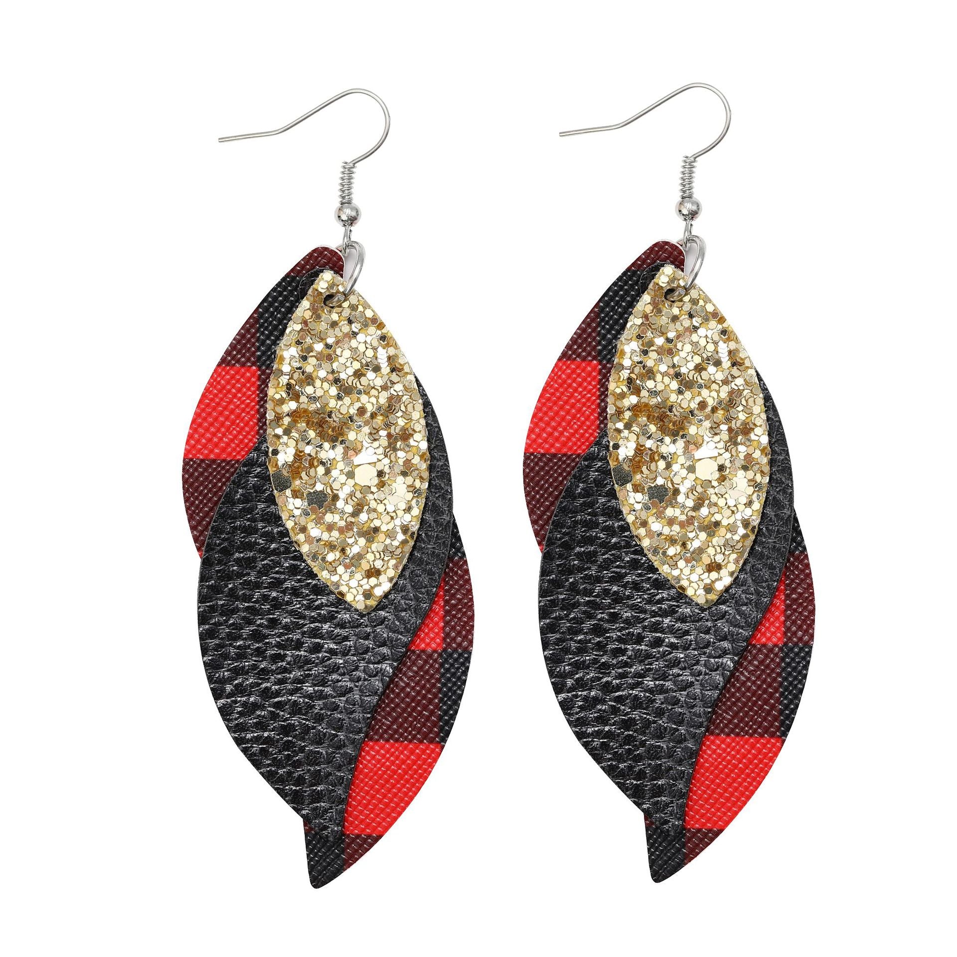 Wholesale Christmas Multi-layered Red Plaid Sequin Earrings