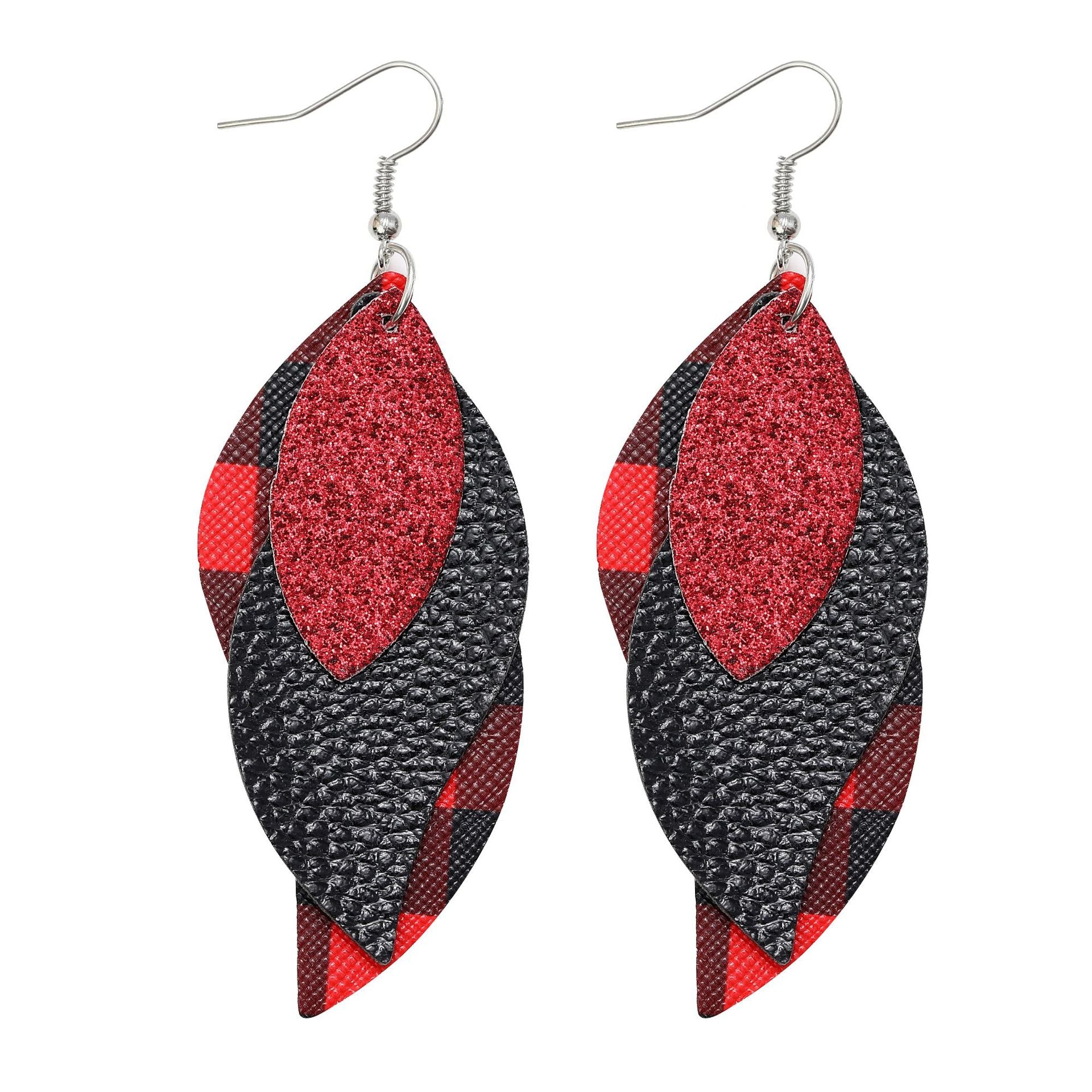 Wholesale Christmas Multi-layered Red Plaid Sequin Earrings