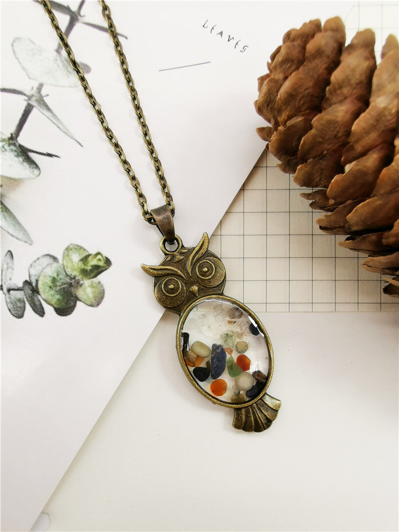 Wholesale 12pcs Popular Gravel Retro Style Owl Resin Necklace