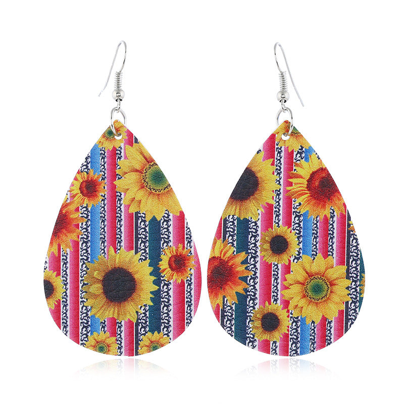 Wholesale Sunflower leather earrings