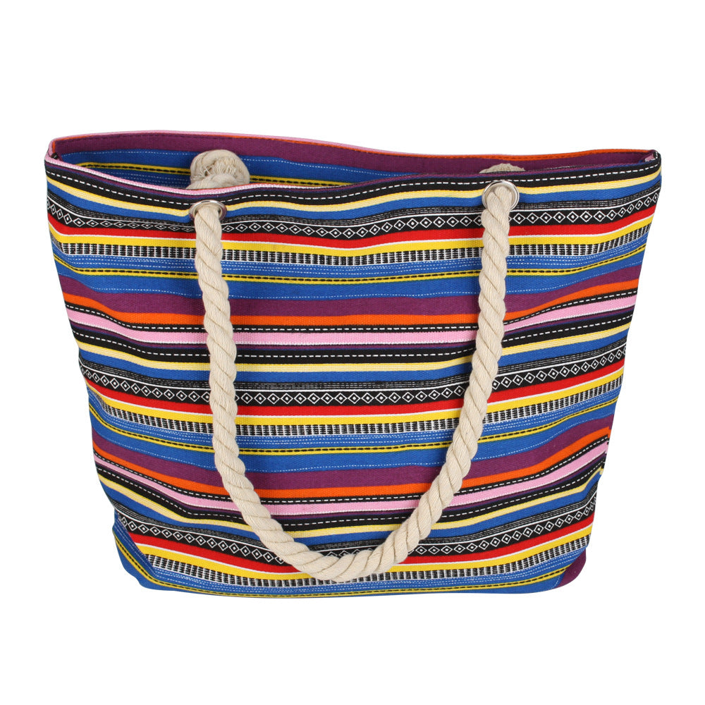Wholesale Three-color Striped Hemp Rope Handle Canvas Bag