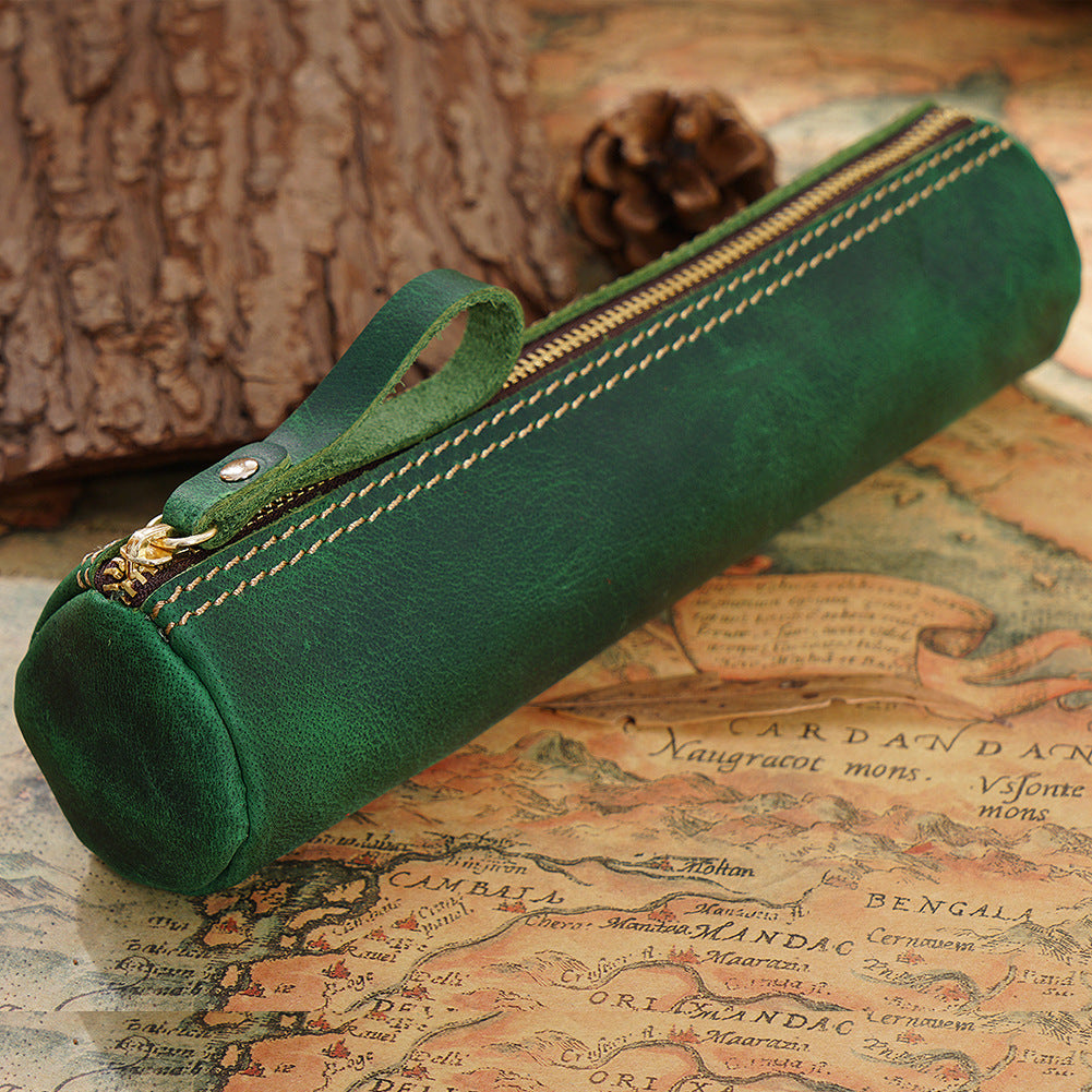 Wholesale Vintage first layer crazy horse leather storage pencil case
