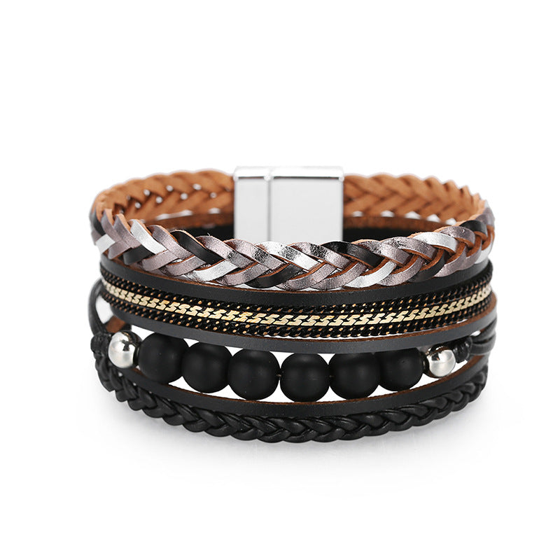 Wholesale Bohemian Multi-layered Braided Genuine Leather Bracelet