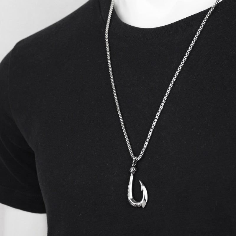 Wholesale Hip-Hop Big Fishhook Titanium Steel Necklace Pendant