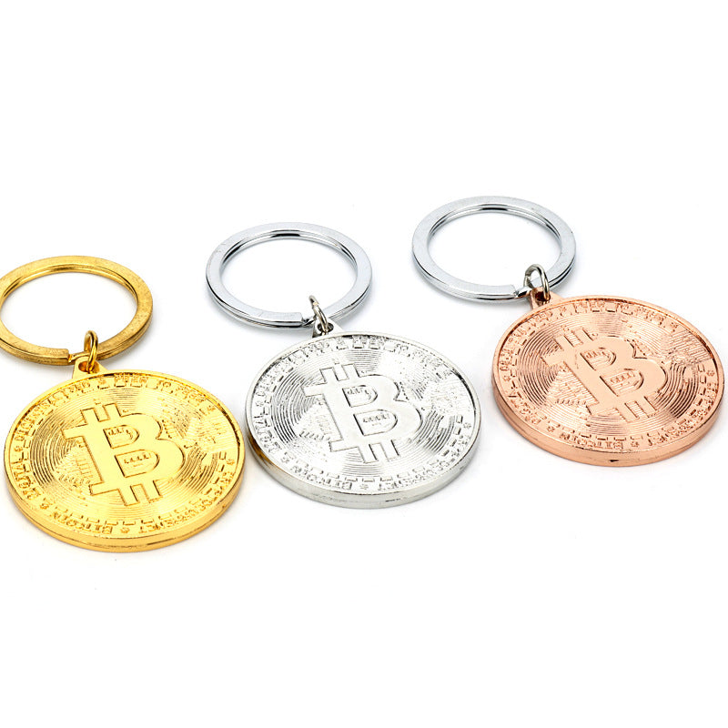 Wholesale Bitcoin Virtual Currency Shaped Metal Gold Coin Commemorative Coin Keychains