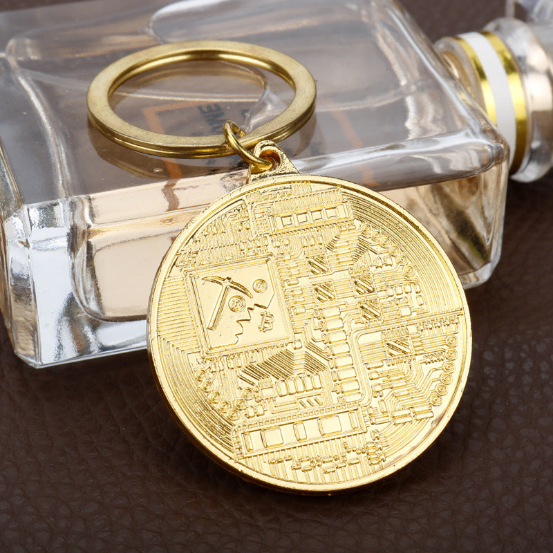 Wholesale Bitcoin Virtual Currency Shaped Metal Gold Coin Commemorative Coin Keychains