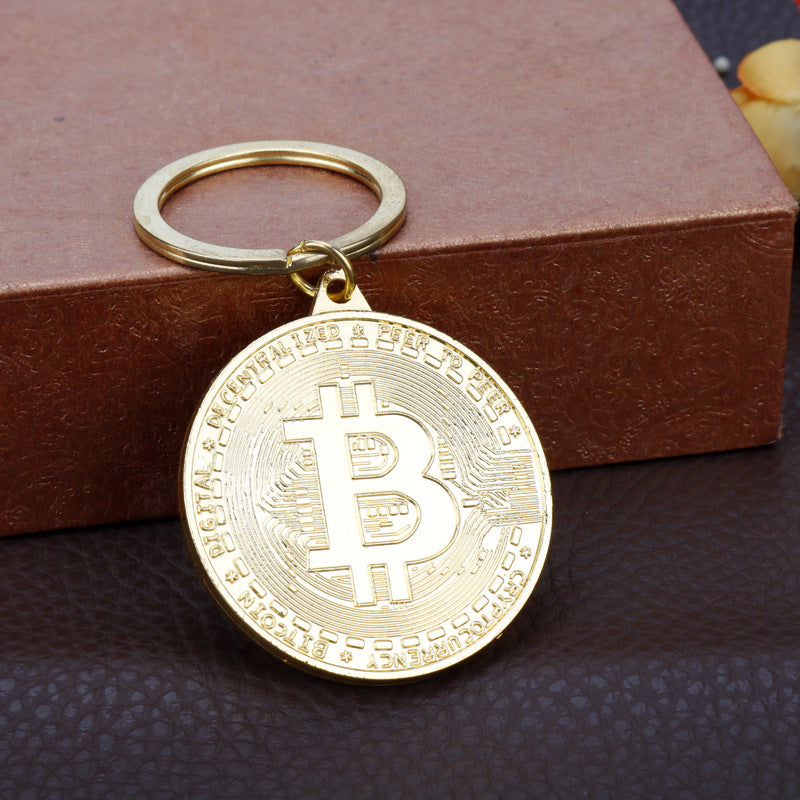 Wholesale Bitcoin Virtual Currency Shaped Metal Gold Coin Commemorative Coin Keychains