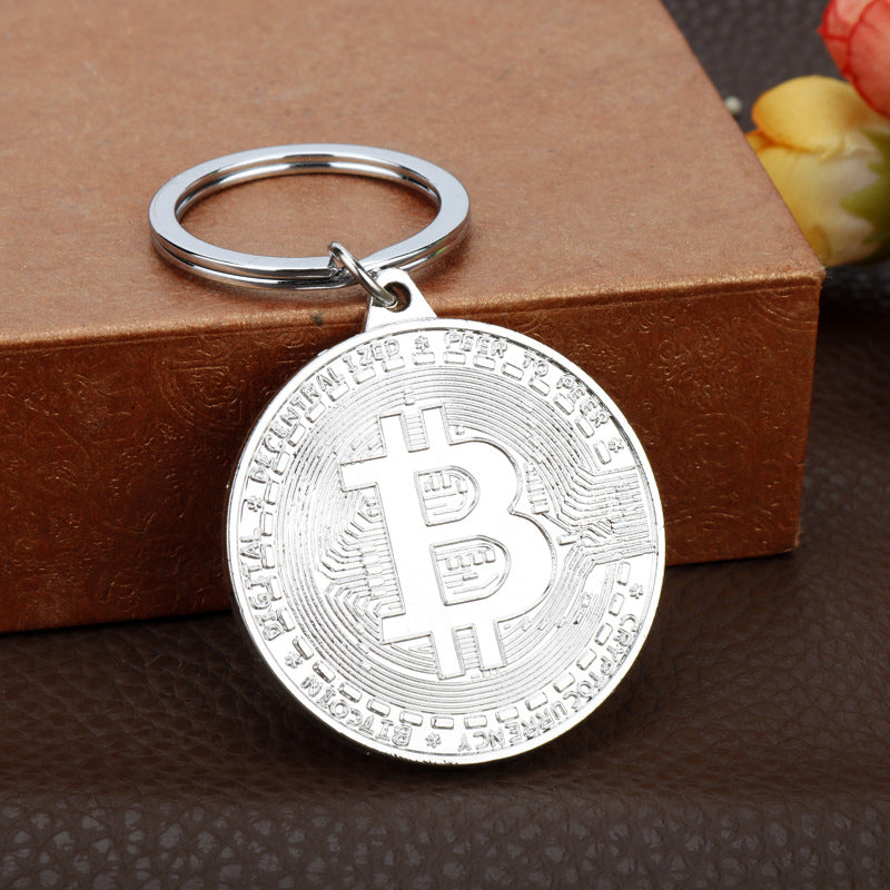 Wholesale Bitcoin Virtual Currency Shaped Metal Gold Coin Commemorative Coin Keychains