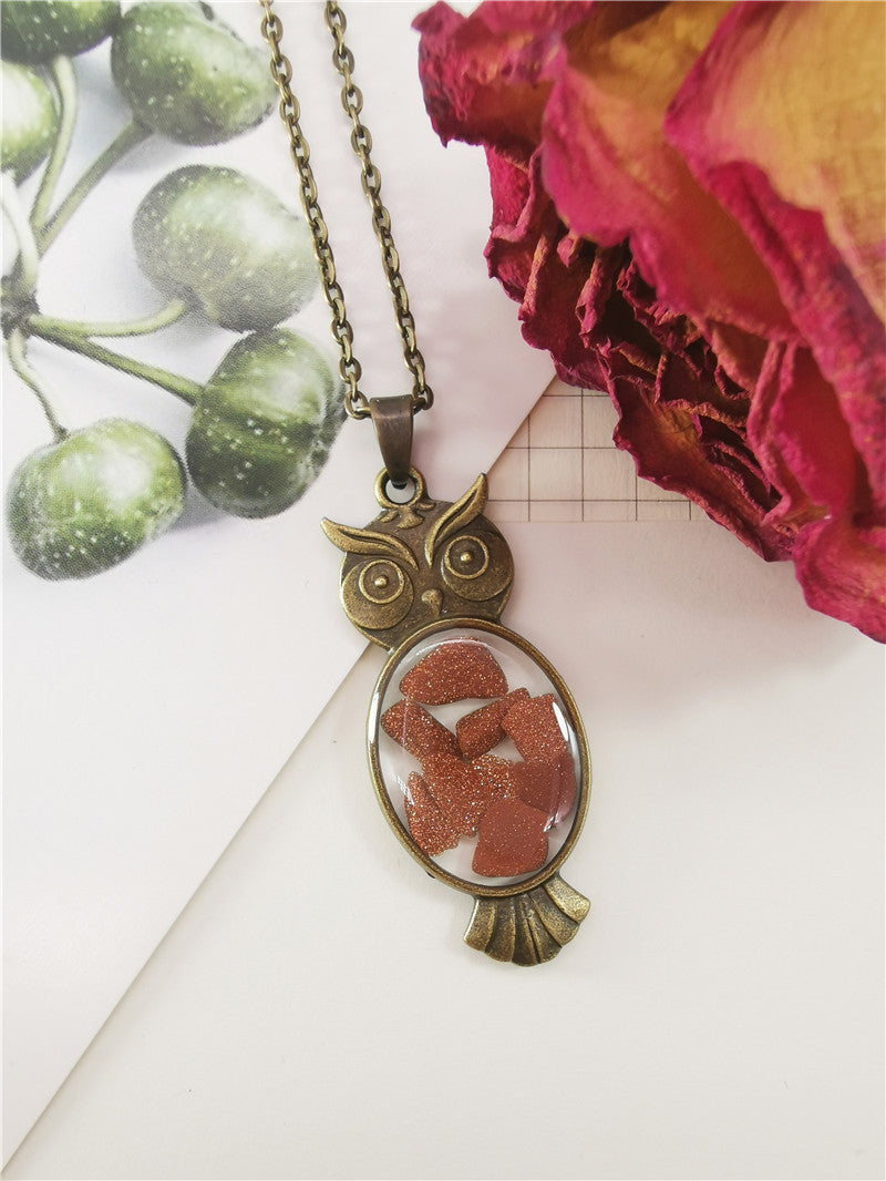 Wholesale 12pcs Popular Gravel Retro Style Owl Resin Necklace
