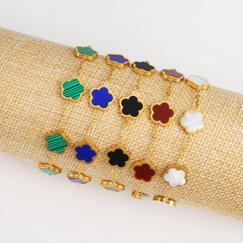 Wholesale Stainless Steel Plant Fritillaria Five Leaf Petal Bracelet Necklace Set