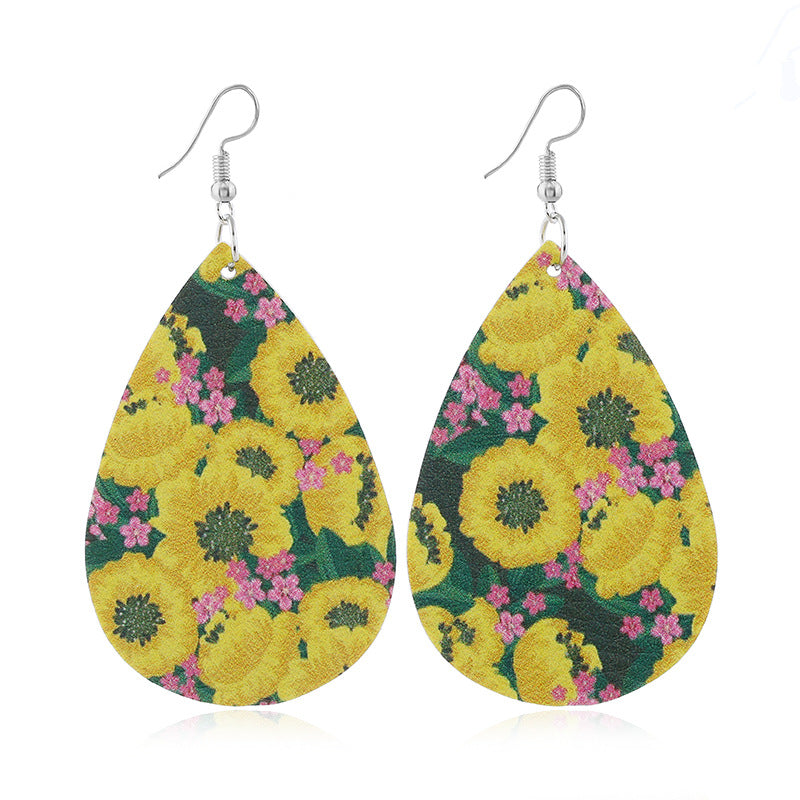 Wholesale Sunflower leather earrings