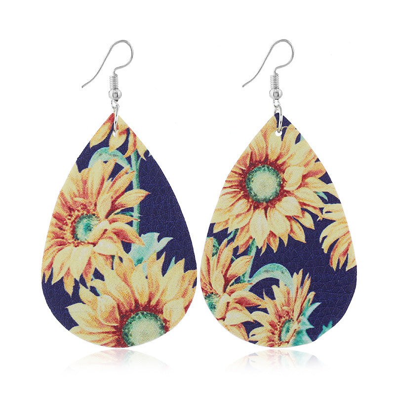 Wholesale Sunflower leather earrings