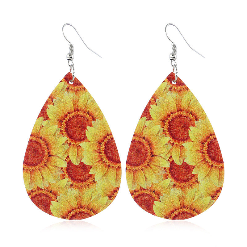 Wholesale Sunflower leather earrings