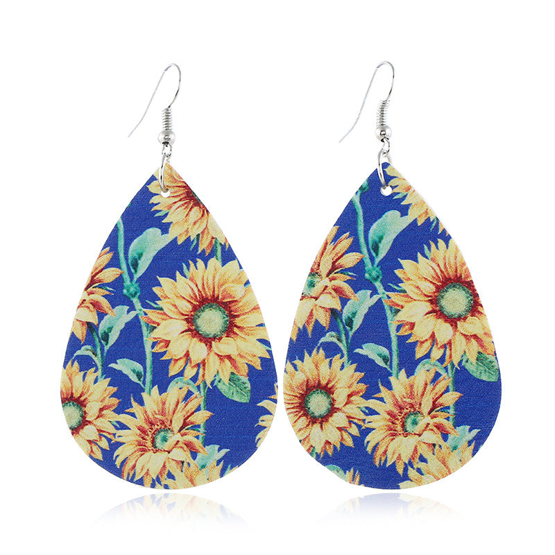 Wholesale Sunflower leather earrings