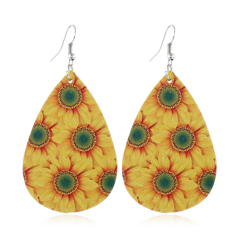 Wholesale Sunflower leather earrings