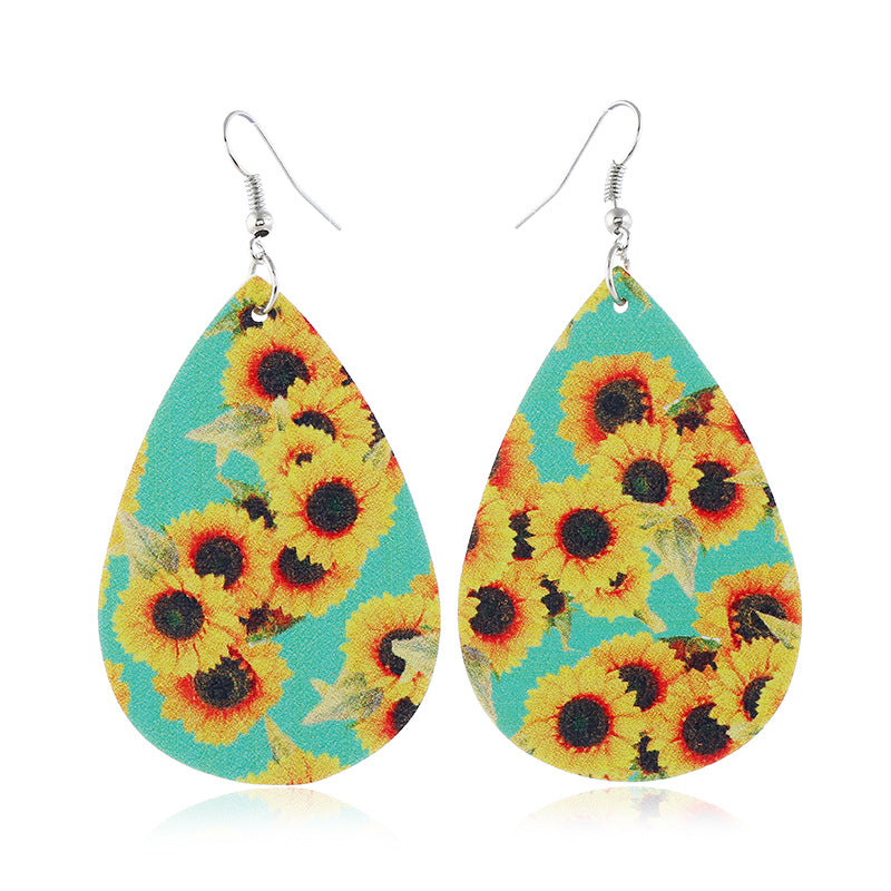 Wholesale Sunflower leather earrings