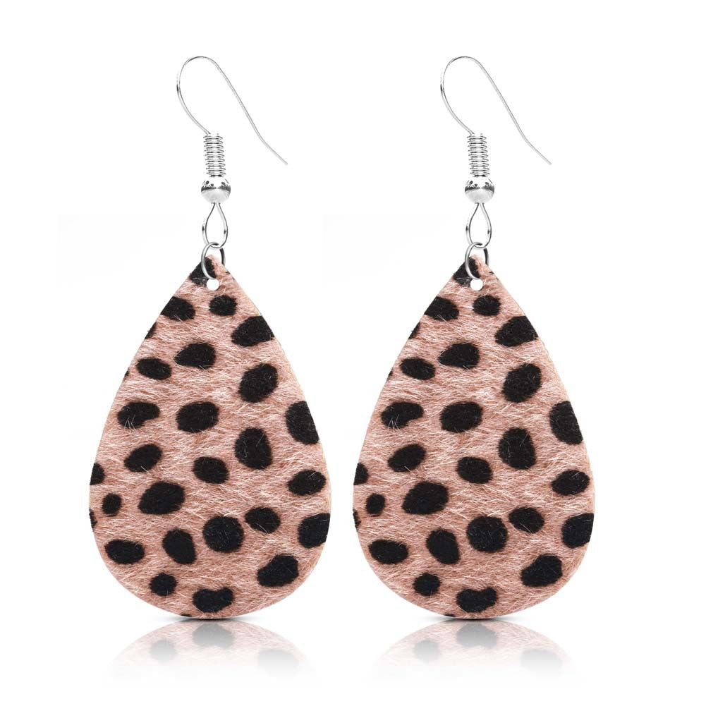 Wholesale PU Leopard Print Water Droplets Earrings