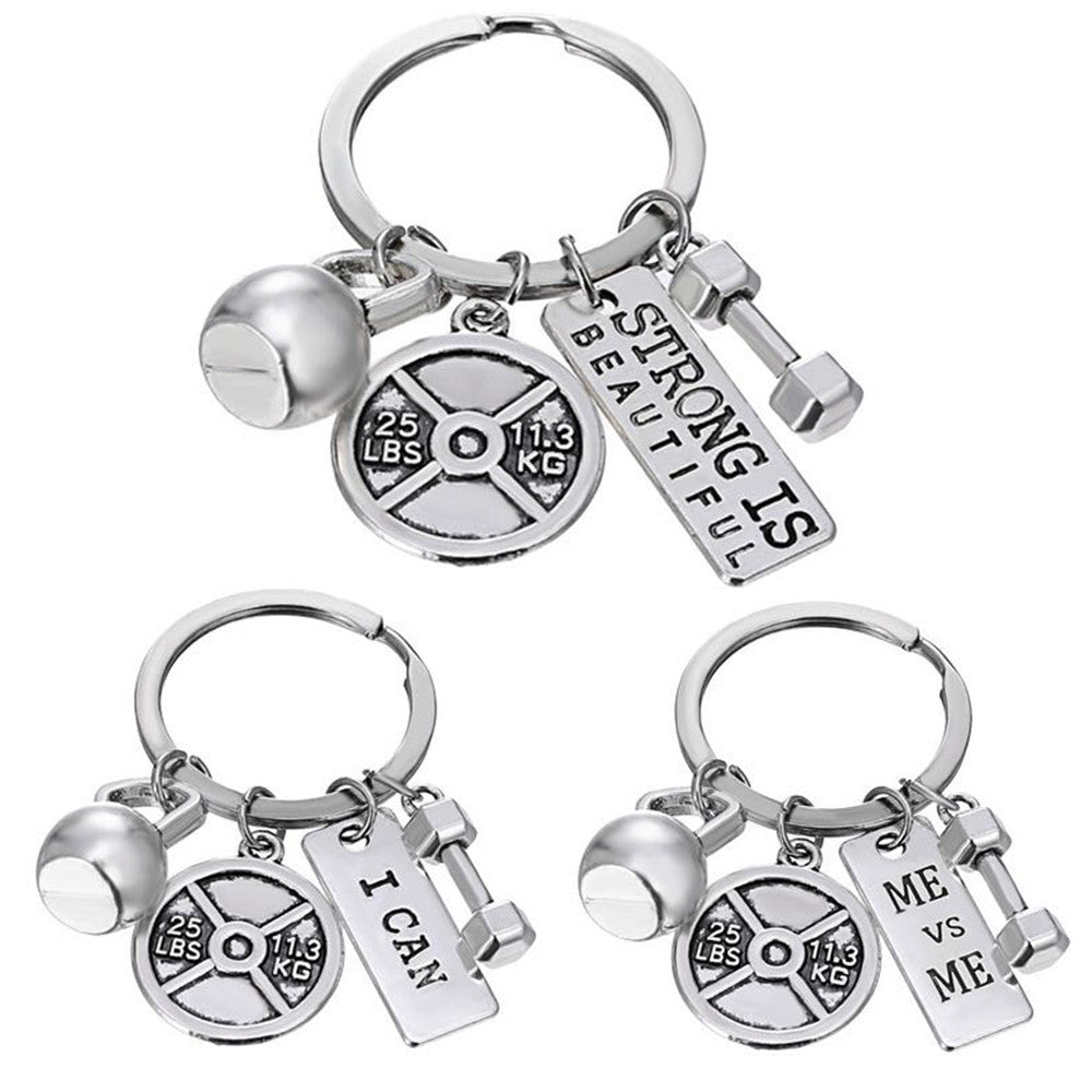 Wholesale 3pcs Zinc Alloy Sports Strength Dumbbell Barbell Kettlebell Keychain
