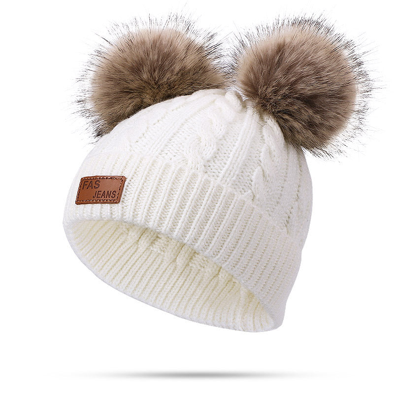 Wholesale Winter Baby Infant Child Warm Plus Velvet Thickened Scarf Pompom Hat Two-piece Set