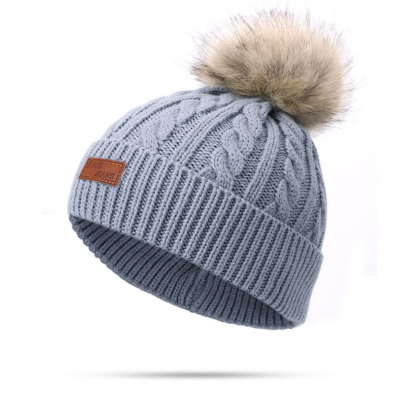 Wholesale Winter Baby Infant Child Warm Plus Velvet Thickened Scarf Pompom Hat Two-piece Set