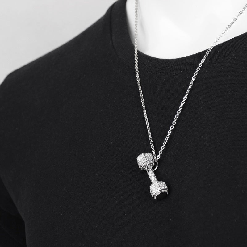 Wholesale Hip-hop diamond-filled dumbbell titanium steel necklace clavicle chain
