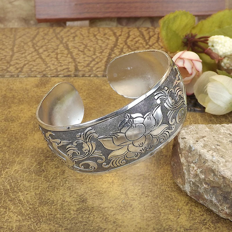 Wholesale Retro Ethnic Style Peony Wide Bracelet