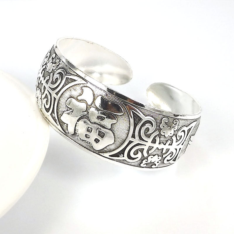 Wholesale Retro Ethnic Style Peony Wide Bracelet