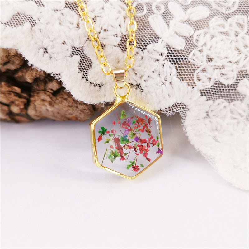 Wholesale 6pcs Natural Real Flower Specimen Resin Necklace