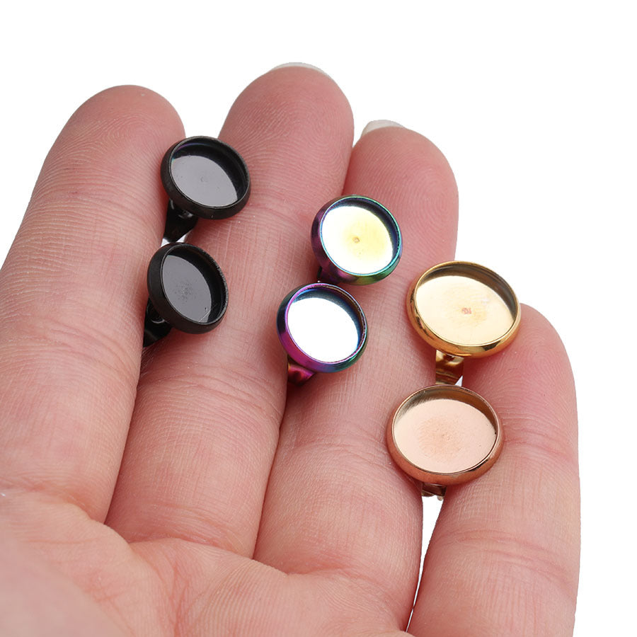 Wholesale Stainless Steel Gold Plated Rose Gold Color Black Simple Earrings