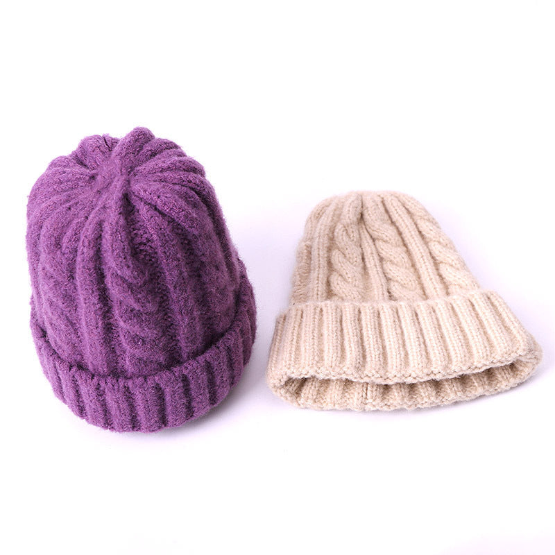 Wholesale Solid Color Thick Warm Wool Cable Knitted Hat