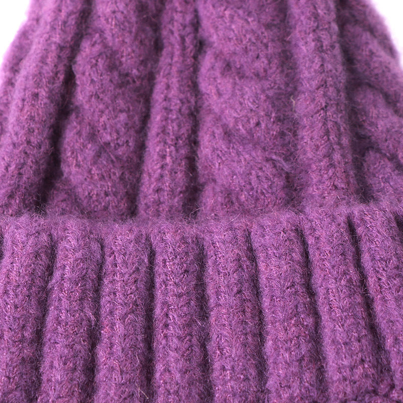 Wholesale Solid Color Thick Warm Wool Cable Knitted Hat